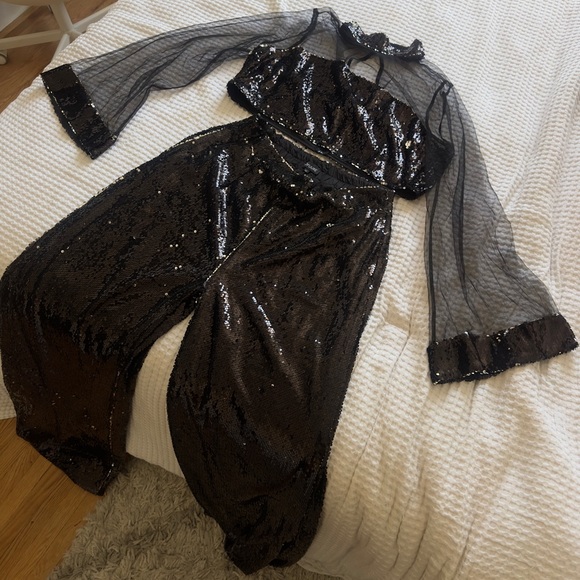 Ofuure Onyx Sequin Pants Set In Black - Picture 4 of 4